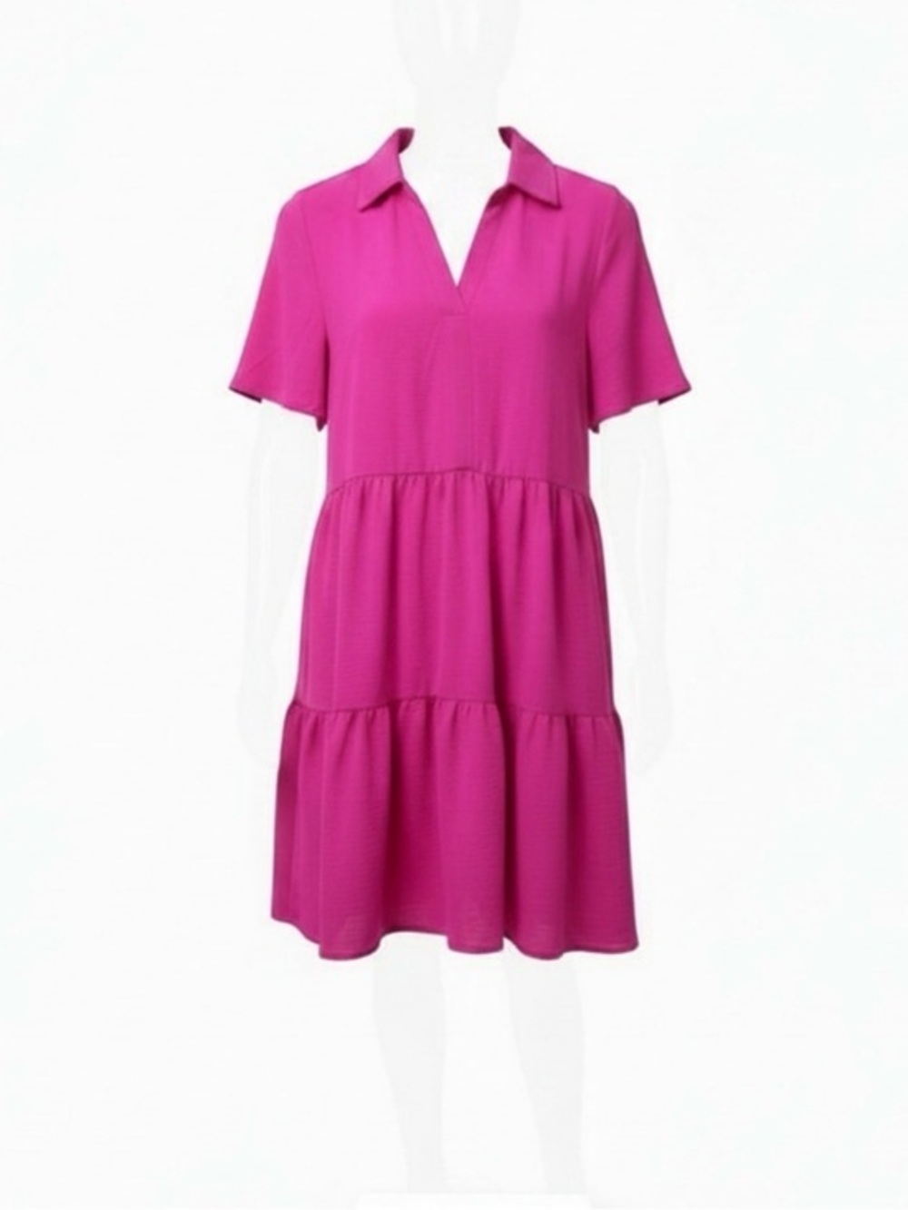 Tahari Babydoll Swing Dress Size Small - Tiered Collared Short-Sleeve Dress